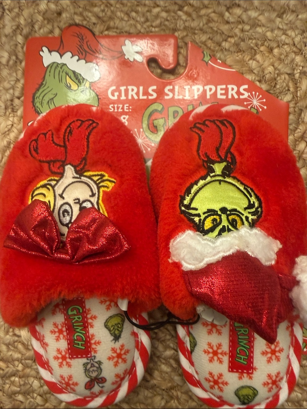 Girls Red Fuzzy Slippers with Bow - Kids Accessories